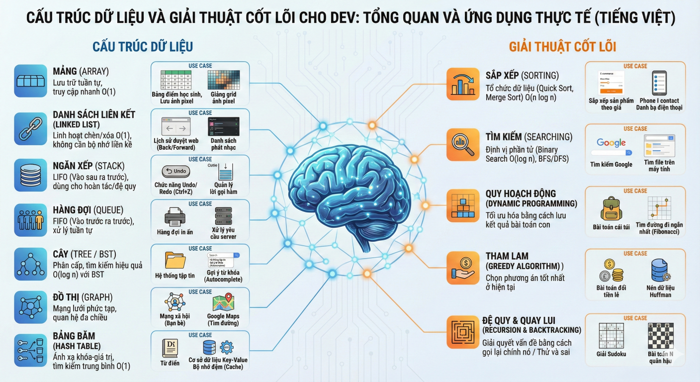 Bản Đồ Tư Duy Cho Dev: Giải Mã Cấu Trúc Dữ Liệu & Giải Thuật Cốt Lõi